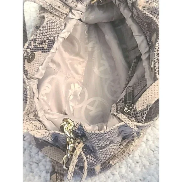 Michael Kors Python Embossed Leather Drawstring Bucket Tote Satchel Shoulder Bag - Picture 11 of 16